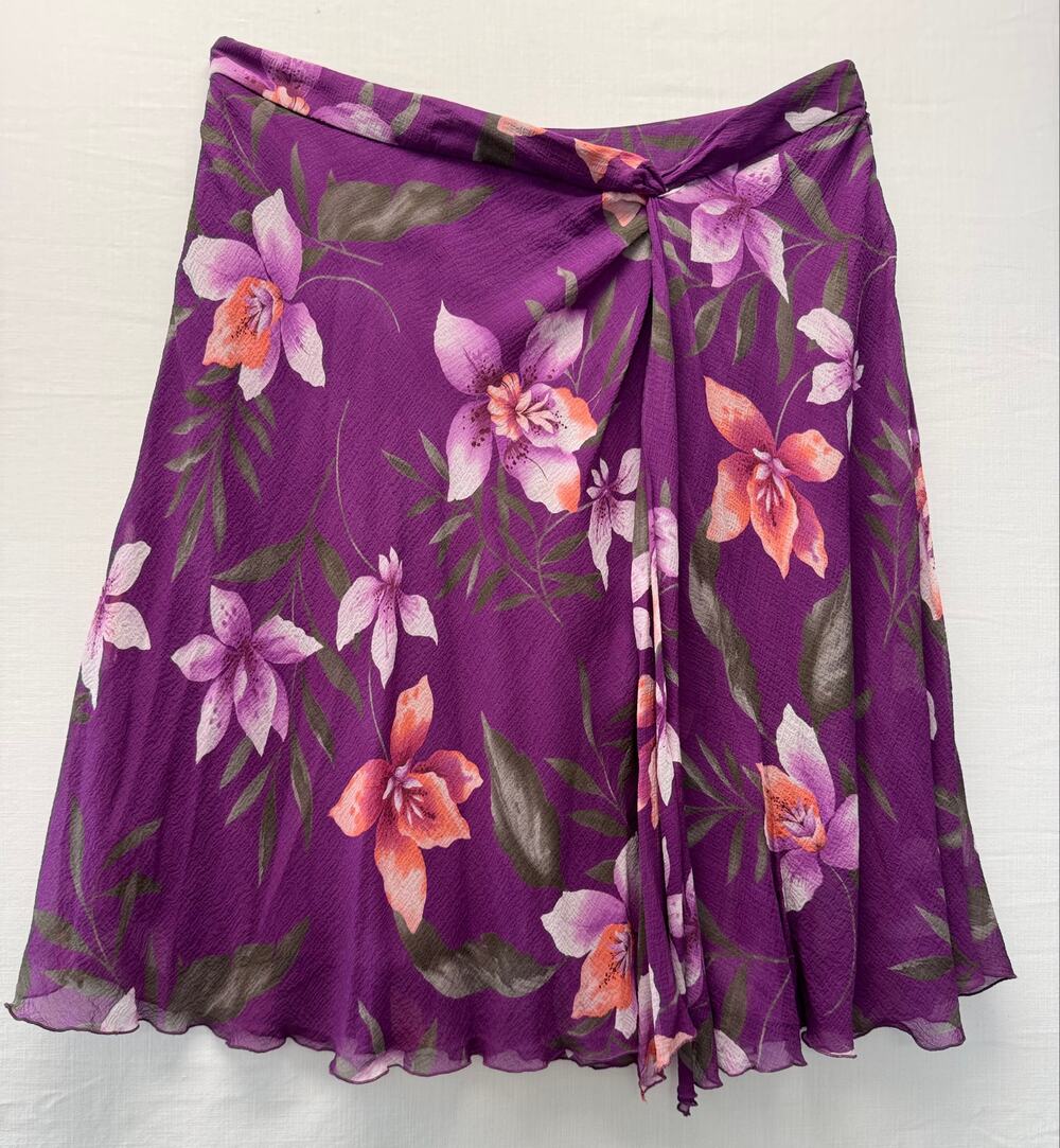 ALFANI 100% Silk Floral A-Line Midi Skirt Women's Size 18W Magenta Purple NWT